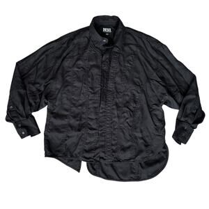 Diesel Unisex Vintage Asymmetric Hem Black Collared Button Down Shirt Size Small